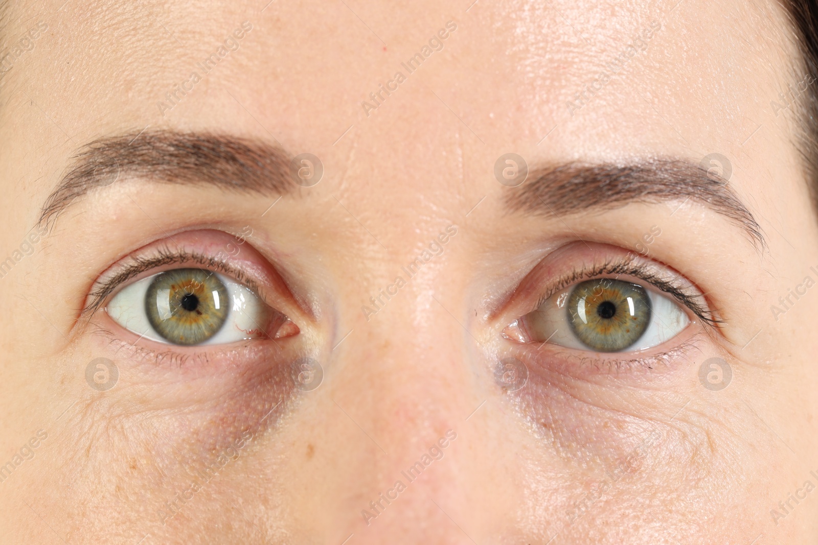 Photo of Woman with beautiful green eyes, closeup view