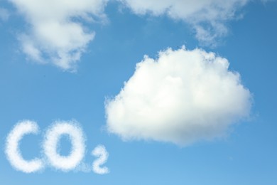 Blue sky with CO2 chemical formula and clouds. Carbon dioxide emissions