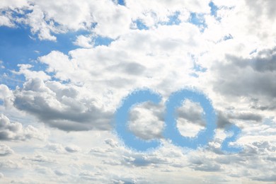 Image of Blue sky with CO2 chemical formula and clouds. Carbon dioxide emissions