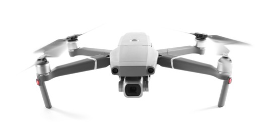 Modern drone with camera isolated on white