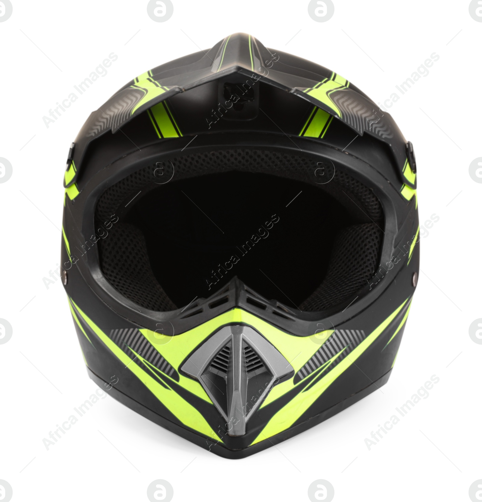 Photo of New modern motorcycle helmet isolated on white