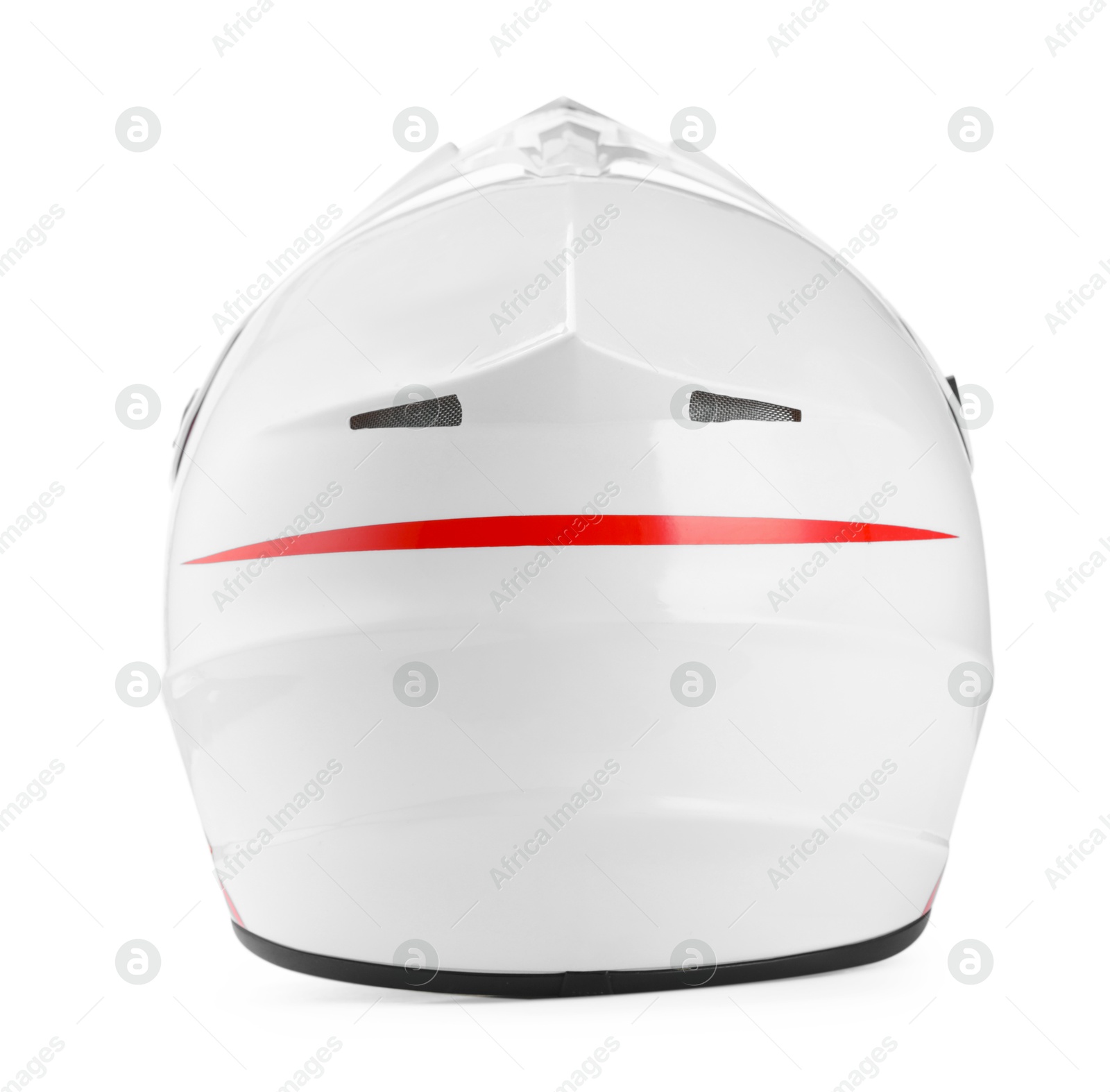 Photo of New modern motorcycle helmet isolated on white