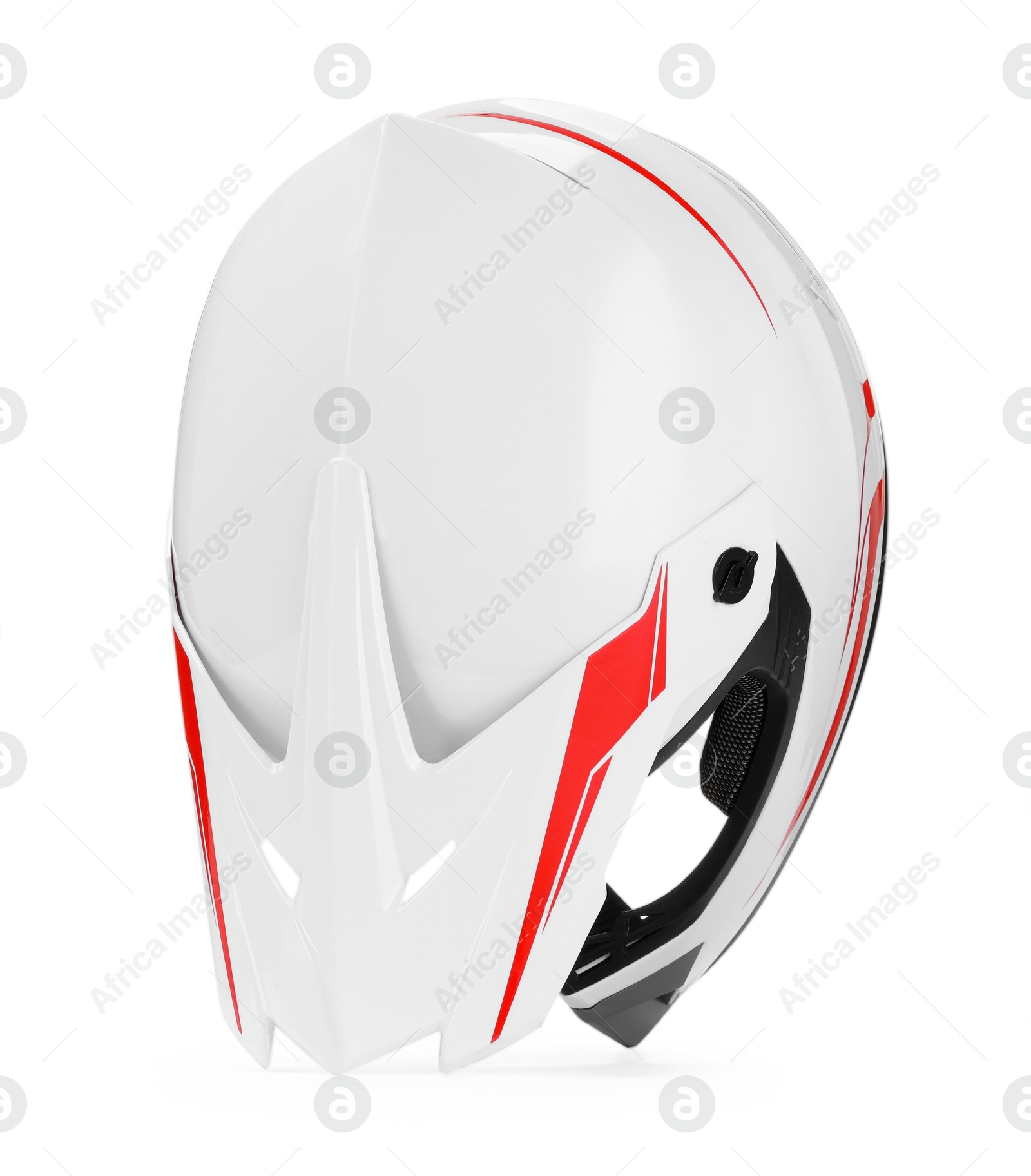 Photo of New modern motorcycle helmet isolated on white