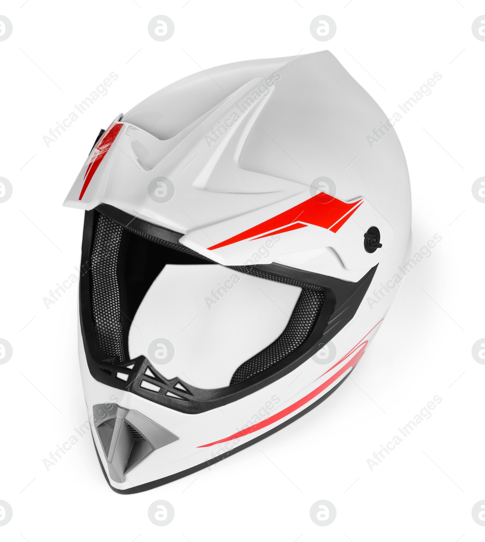 Photo of New modern motorcycle helmet isolated on white