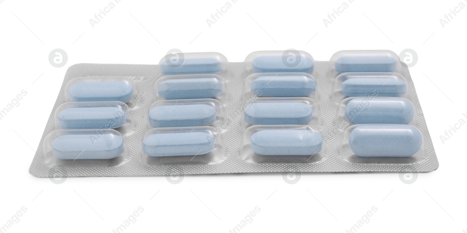 Photo of Antibiotic pills in blister isolated on white