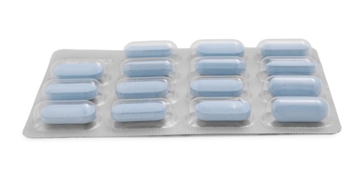 Antibiotic pills in blister isolated on white