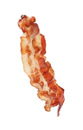 Photo of Slice of tasty fried bacon isolated on white