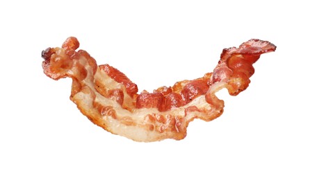 Photo of Slice of tasty fried bacon isolated on white