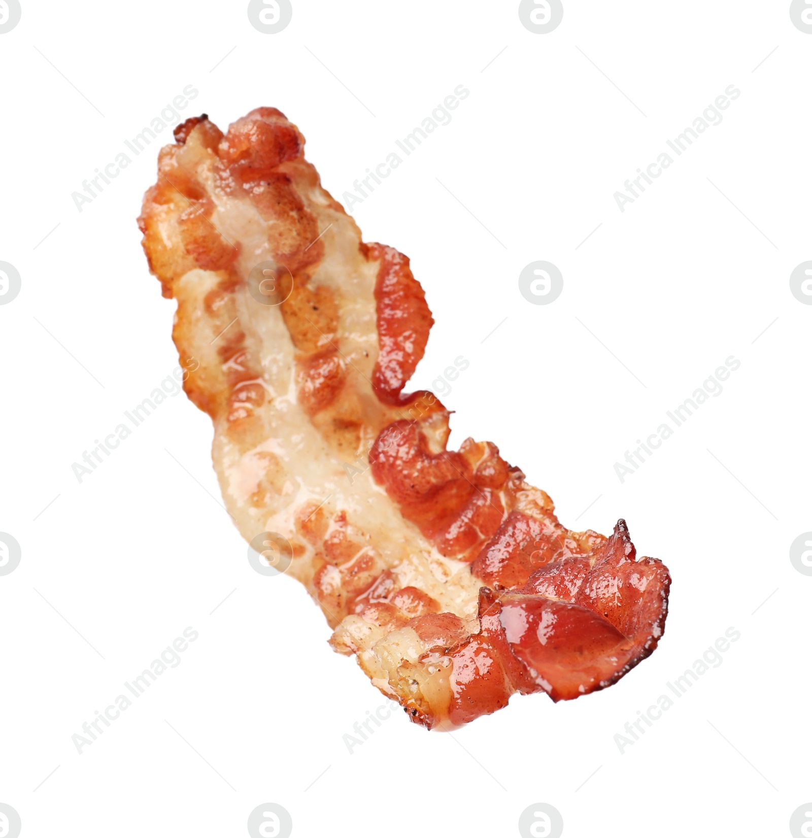 Photo of Slice of tasty fried bacon isolated on white