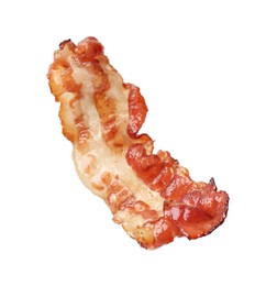 Photo of Slice of tasty fried bacon isolated on white