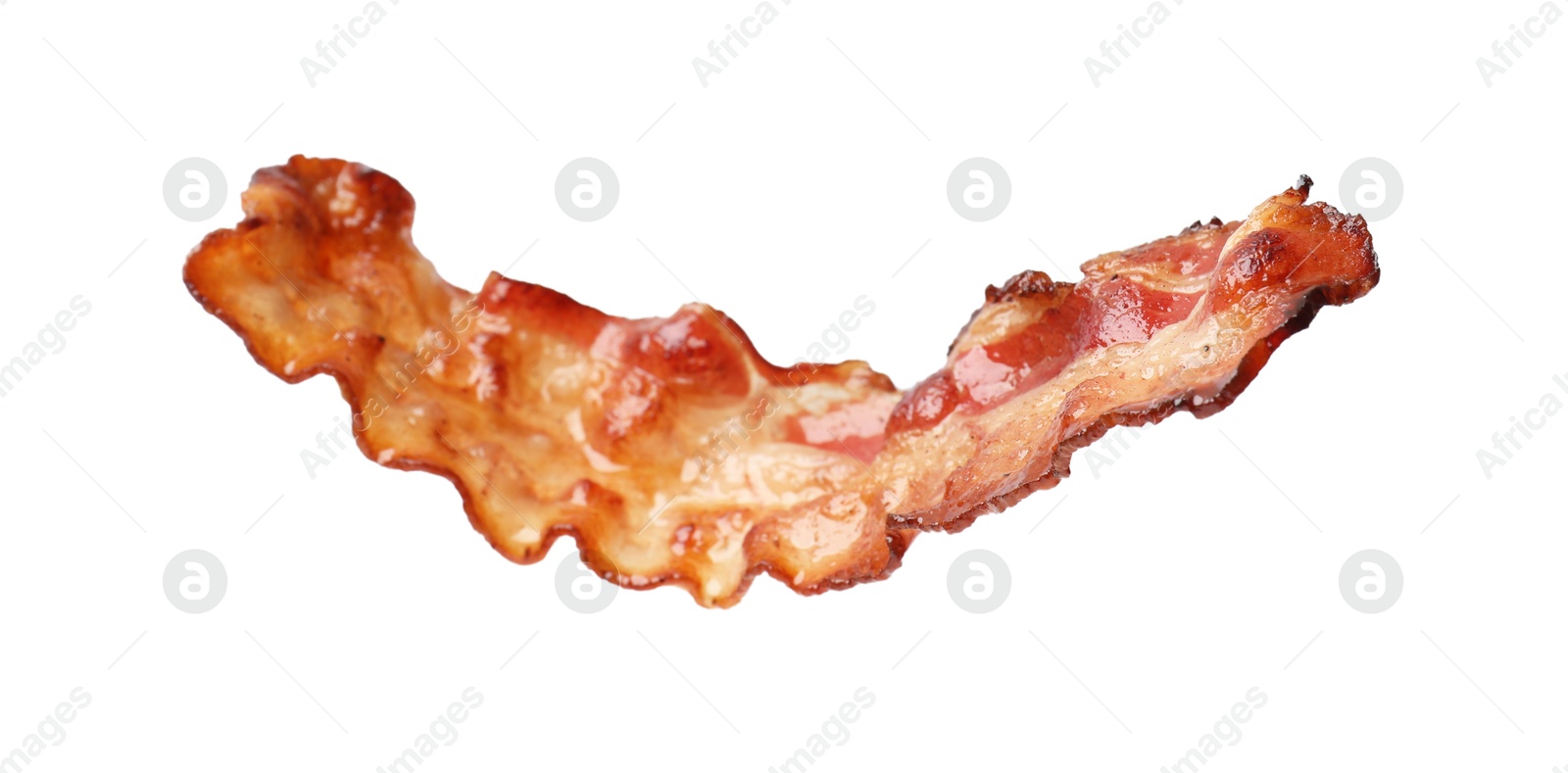 Photo of Slice of tasty fried bacon isolated on white