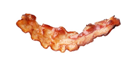 Photo of Slice of tasty fried bacon isolated on white