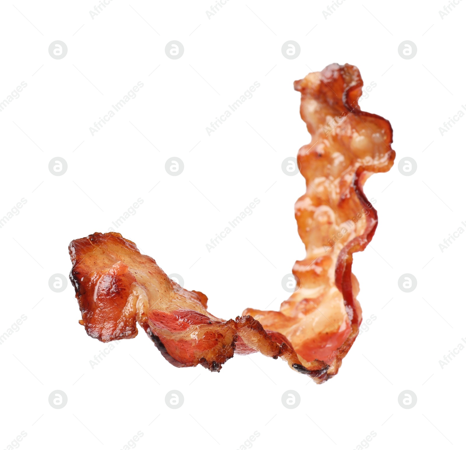 Photo of Slice of tasty fried bacon isolated on white