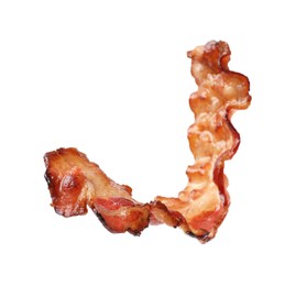 Photo of Slice of tasty fried bacon isolated on white