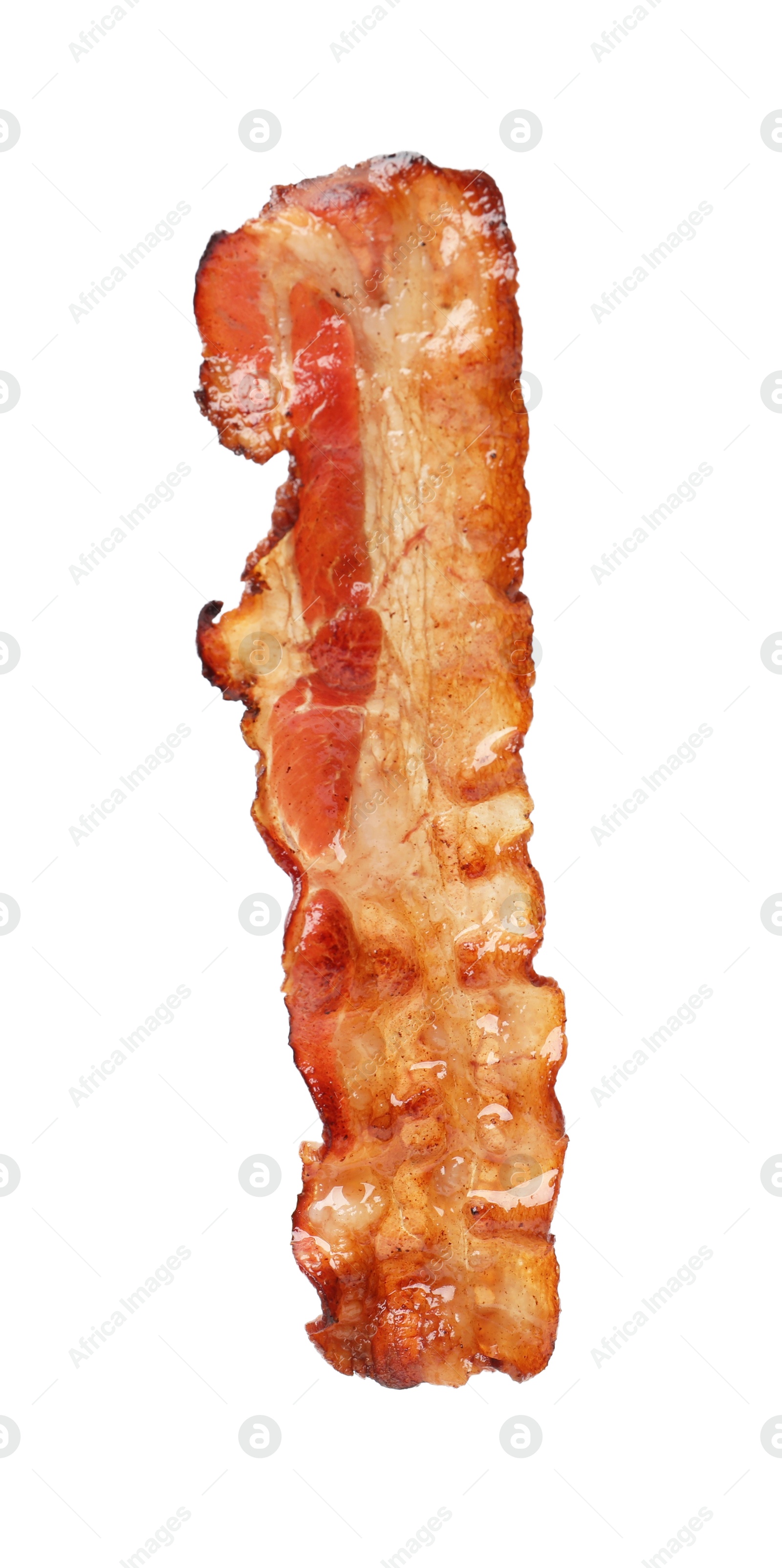 Photo of Slice of tasty fried bacon isolated on white