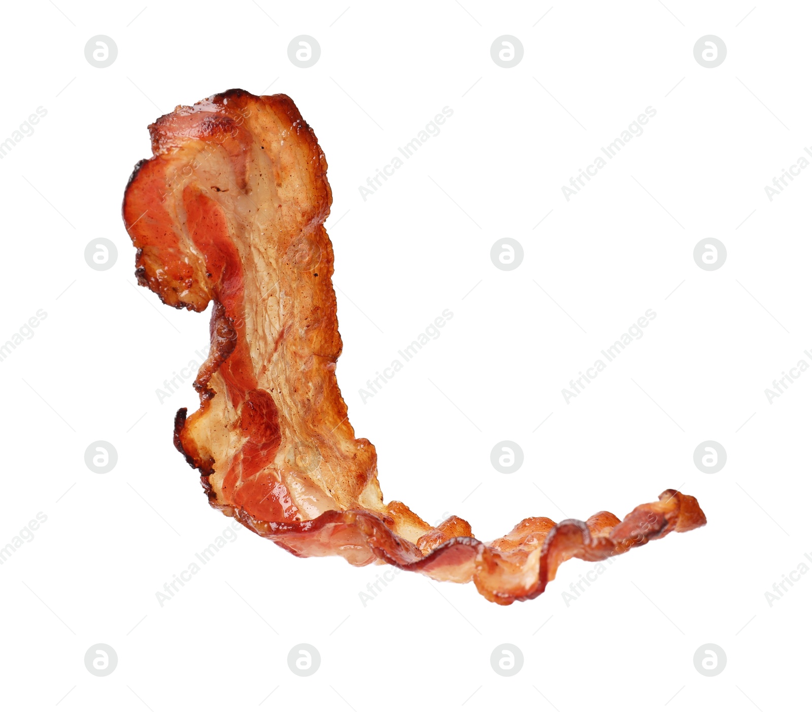 Photo of Slice of tasty fried bacon isolated on white