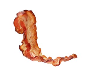 Photo of Slice of tasty fried bacon isolated on white