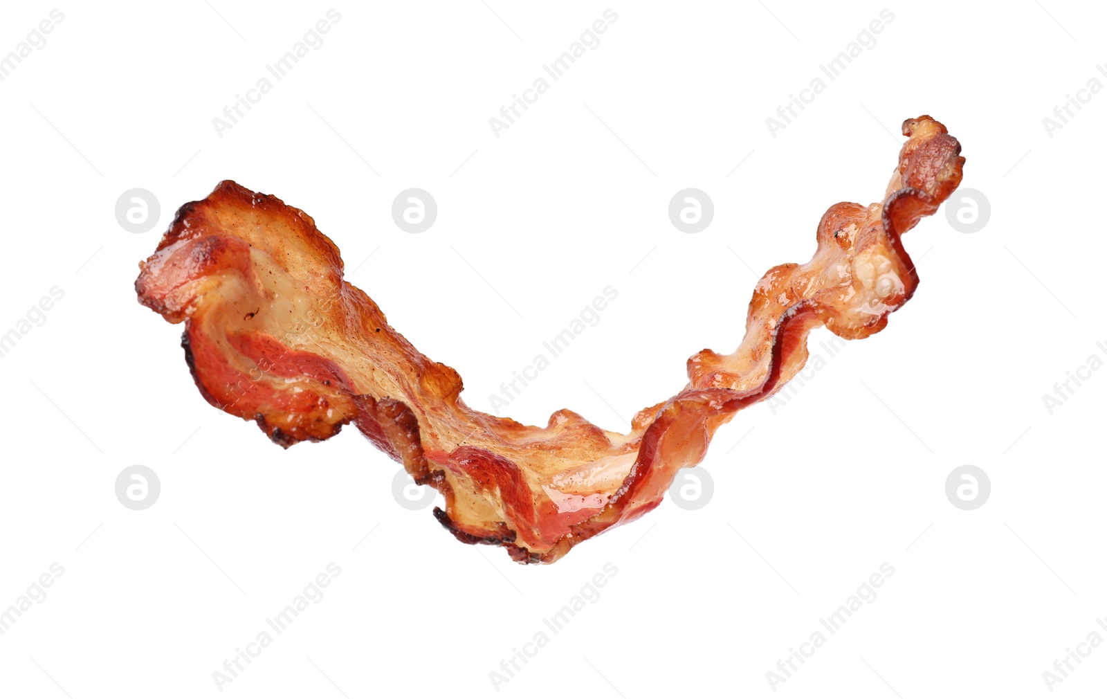 Photo of Slice of tasty fried bacon isolated on white