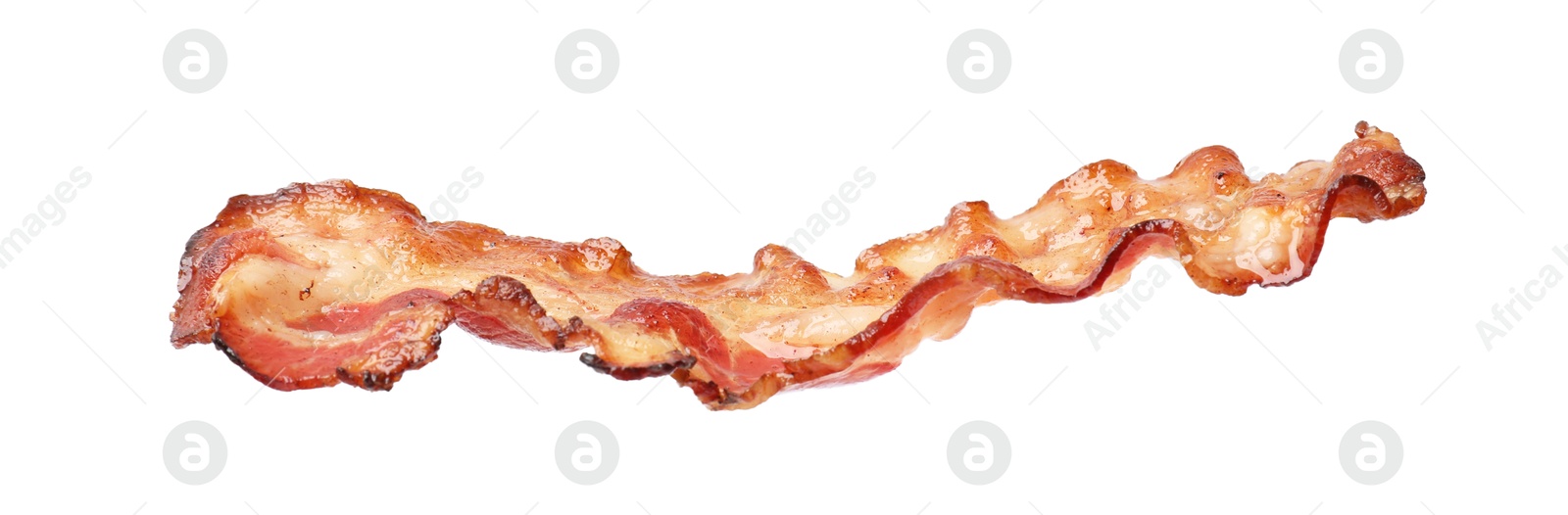 Photo of Slice of tasty fried bacon isolated on white