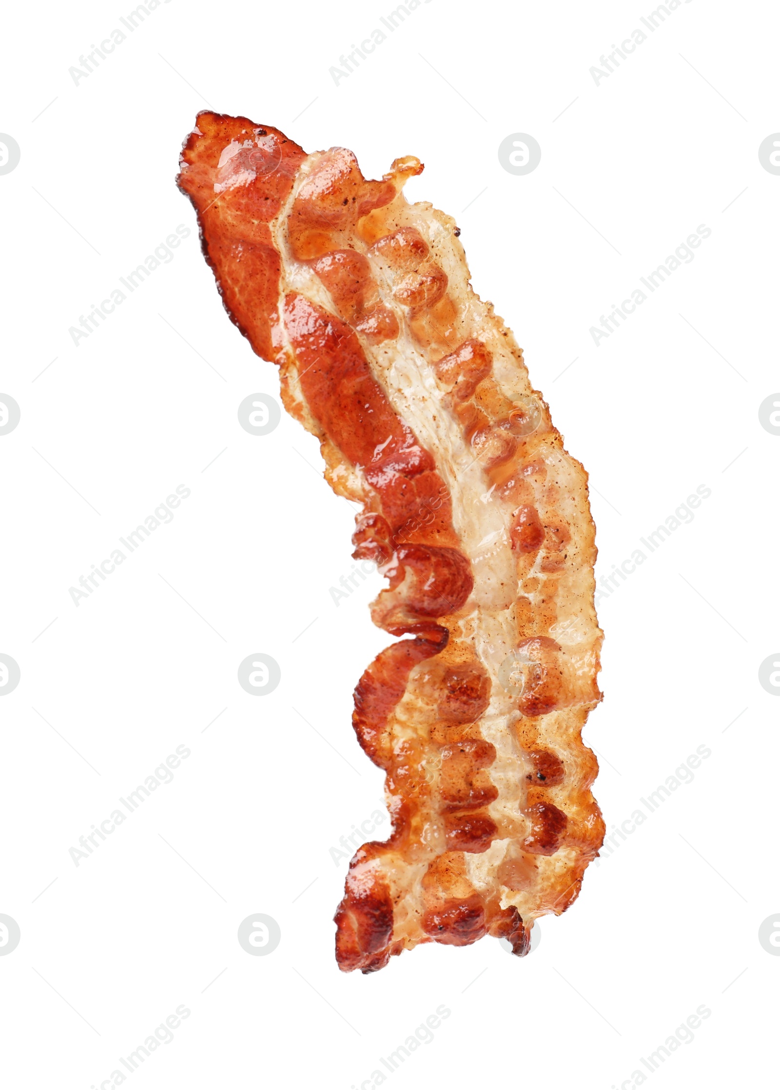 Photo of Slice of tasty fried bacon isolated on white