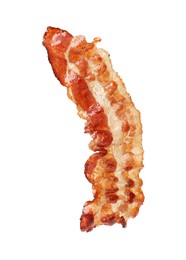 Photo of Slice of tasty fried bacon isolated on white