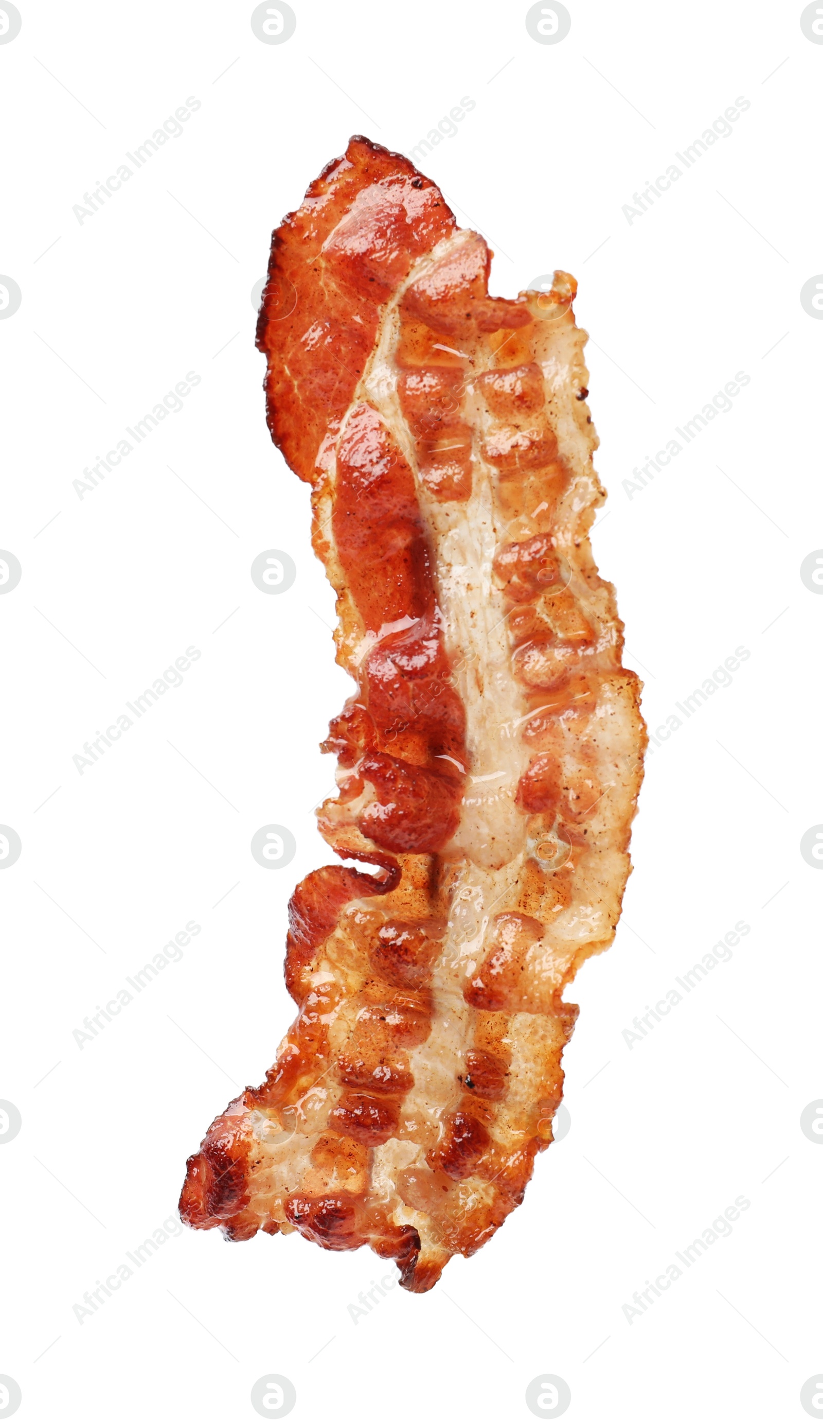 Photo of Slice of tasty fried bacon isolated on white