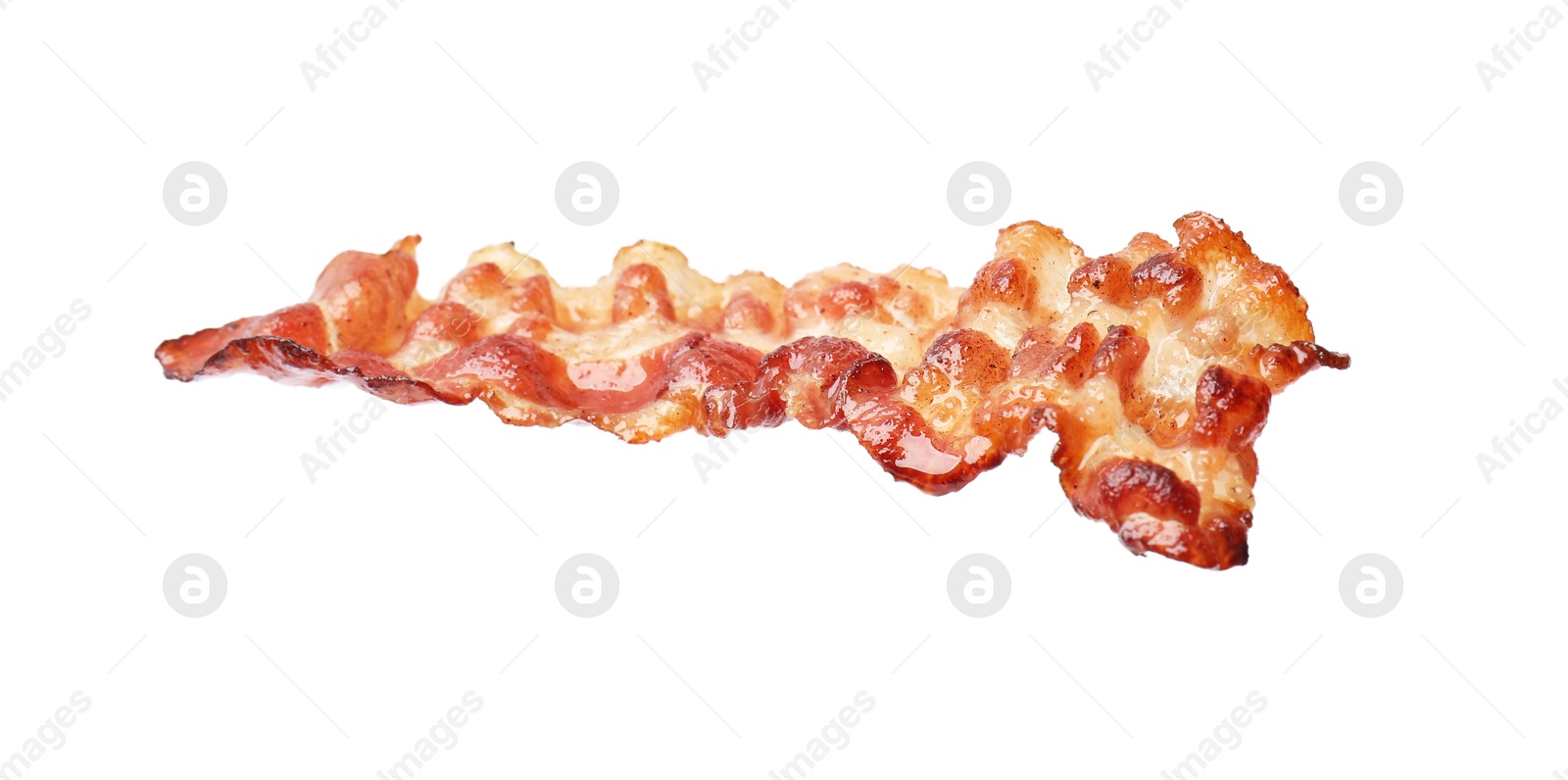 Photo of Slice of tasty fried bacon isolated on white