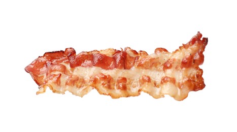 Photo of Slice of tasty fried bacon isolated on white