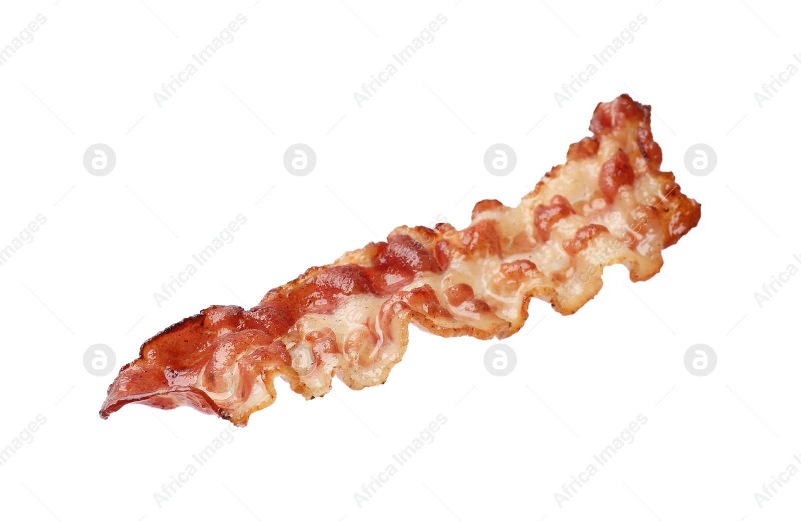 Photo of Slice of tasty fried bacon isolated on white