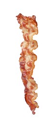 Photo of Slice of tasty fried bacon isolated on white