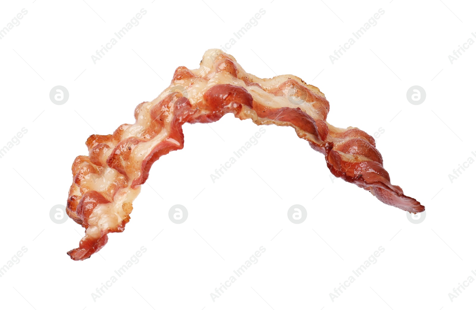 Photo of Slice of tasty fried bacon isolated on white