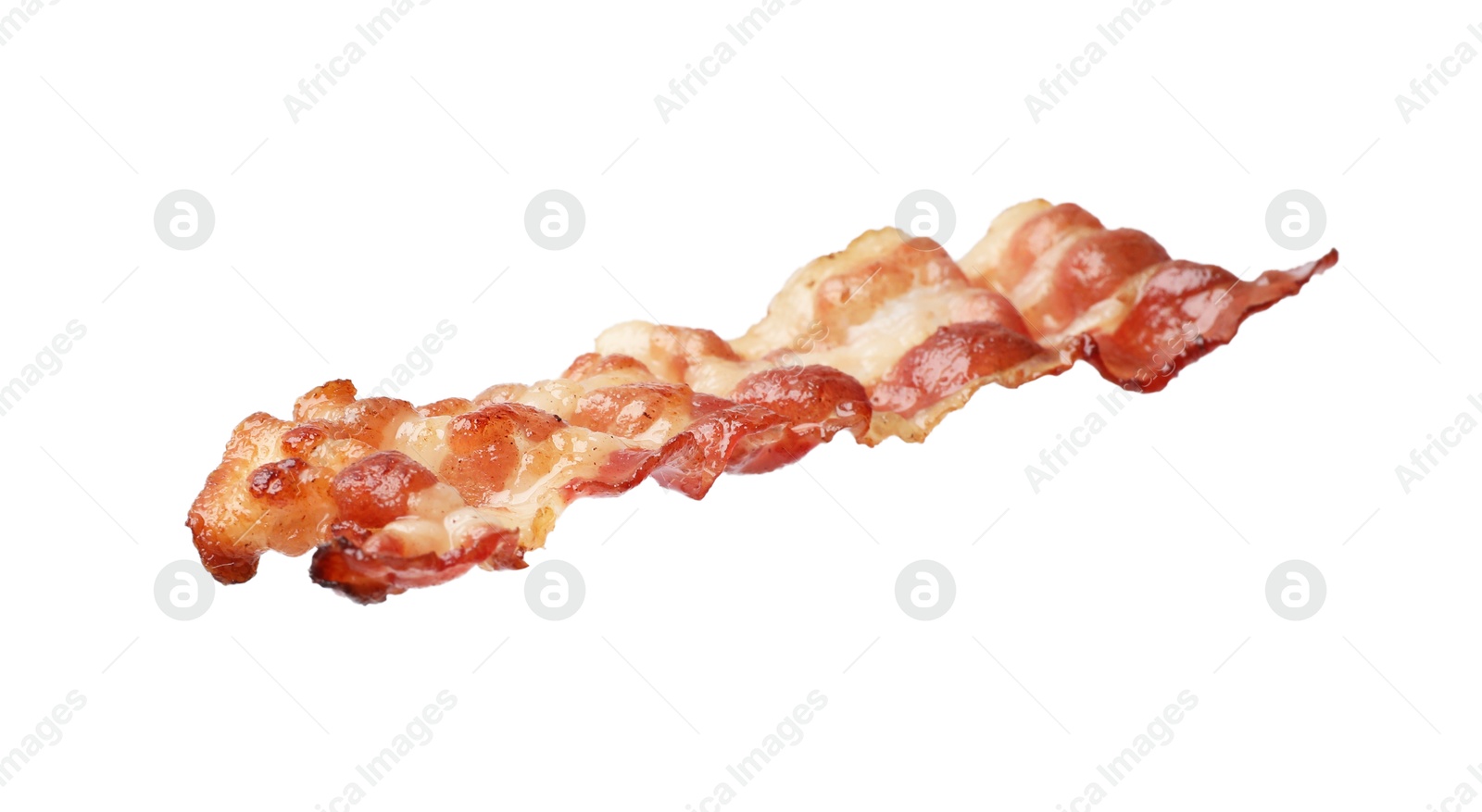 Photo of Slice of tasty fried bacon isolated on white