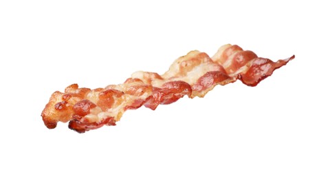 Photo of Slice of tasty fried bacon isolated on white