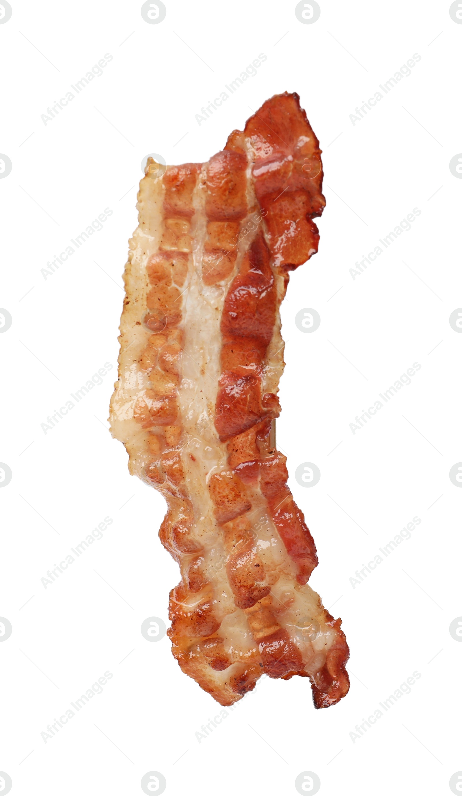 Photo of Slice of tasty fried bacon isolated on white