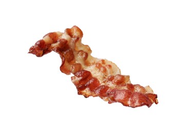 Photo of Slice of tasty fried bacon isolated on white