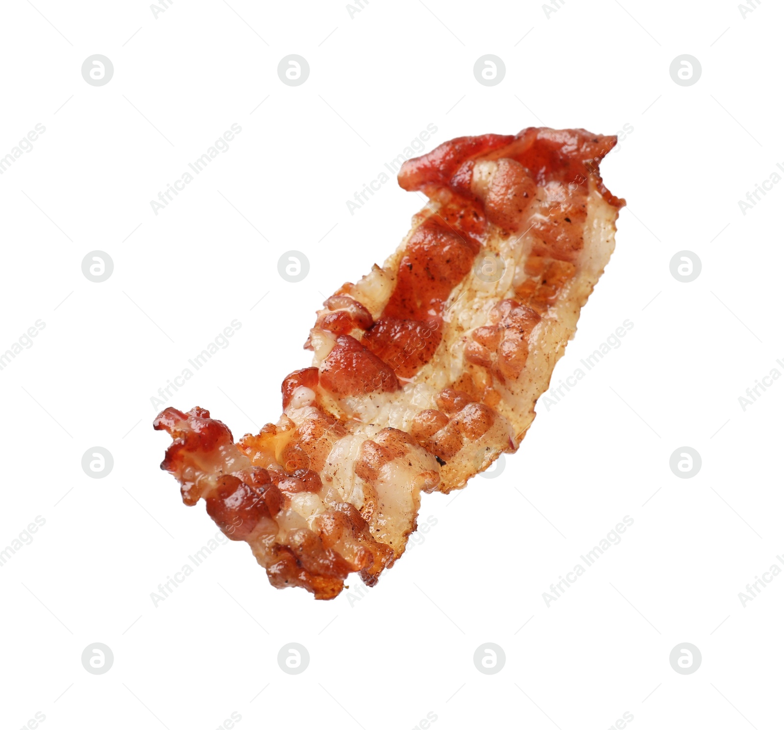 Photo of Slice of tasty fried bacon isolated on white