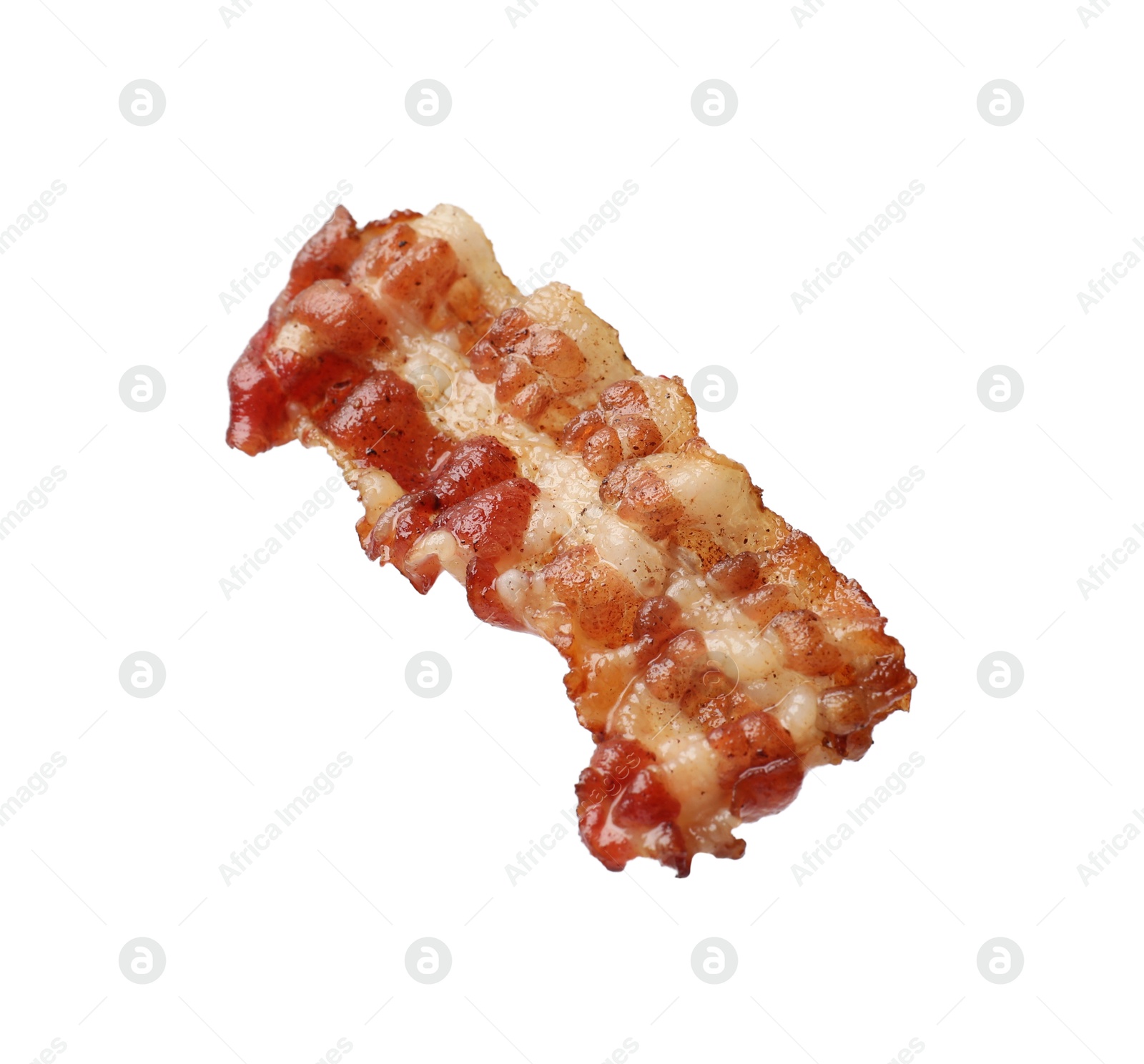 Photo of Slice of tasty fried bacon isolated on white