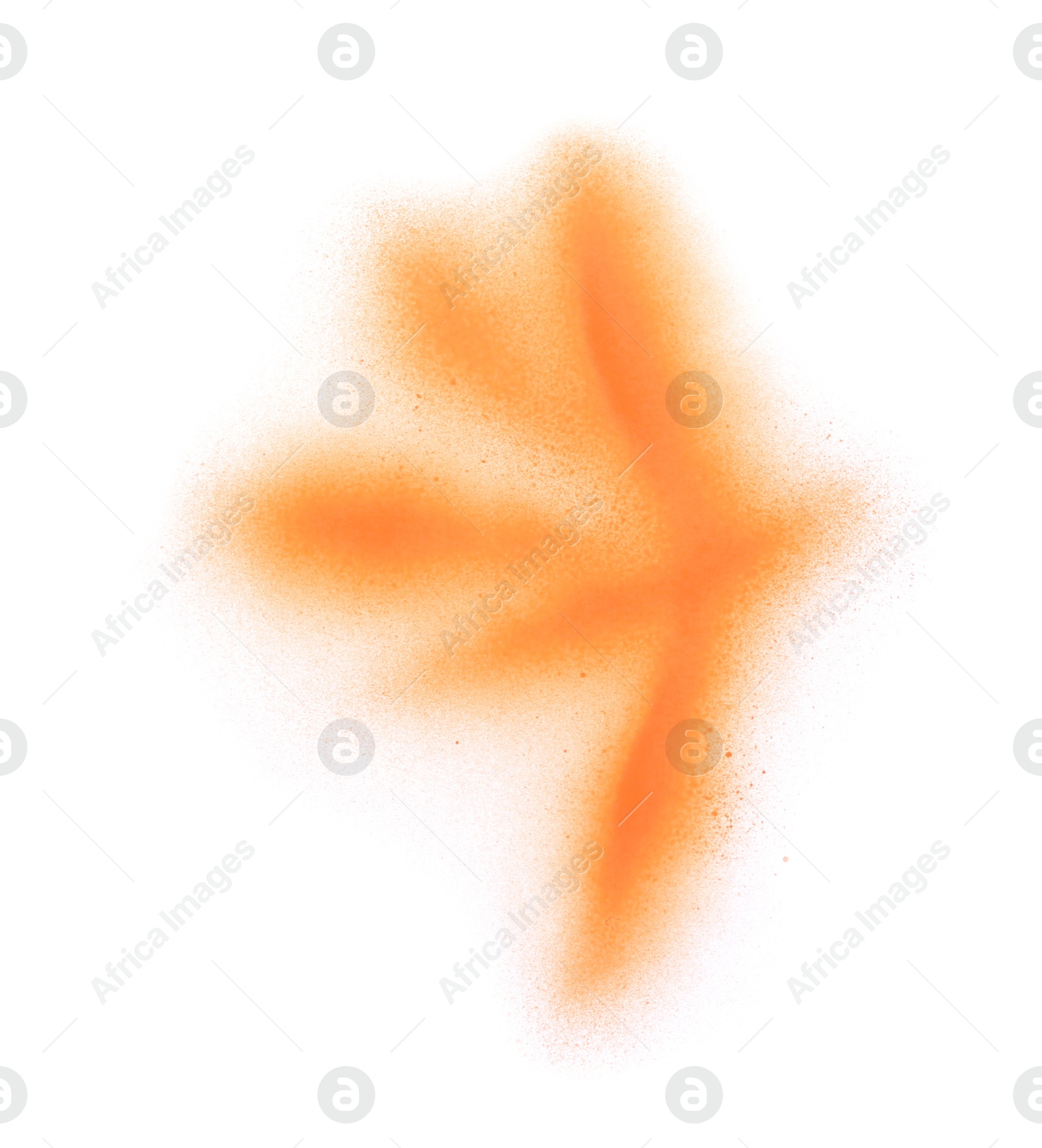 Photo of Abstract picture drawn by orange spray paint isolated on white, top view