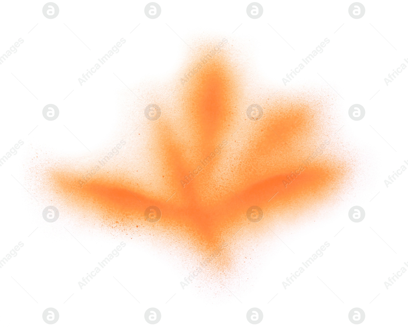 Photo of Abstract picture drawn by orange spray paint isolated on white, top view