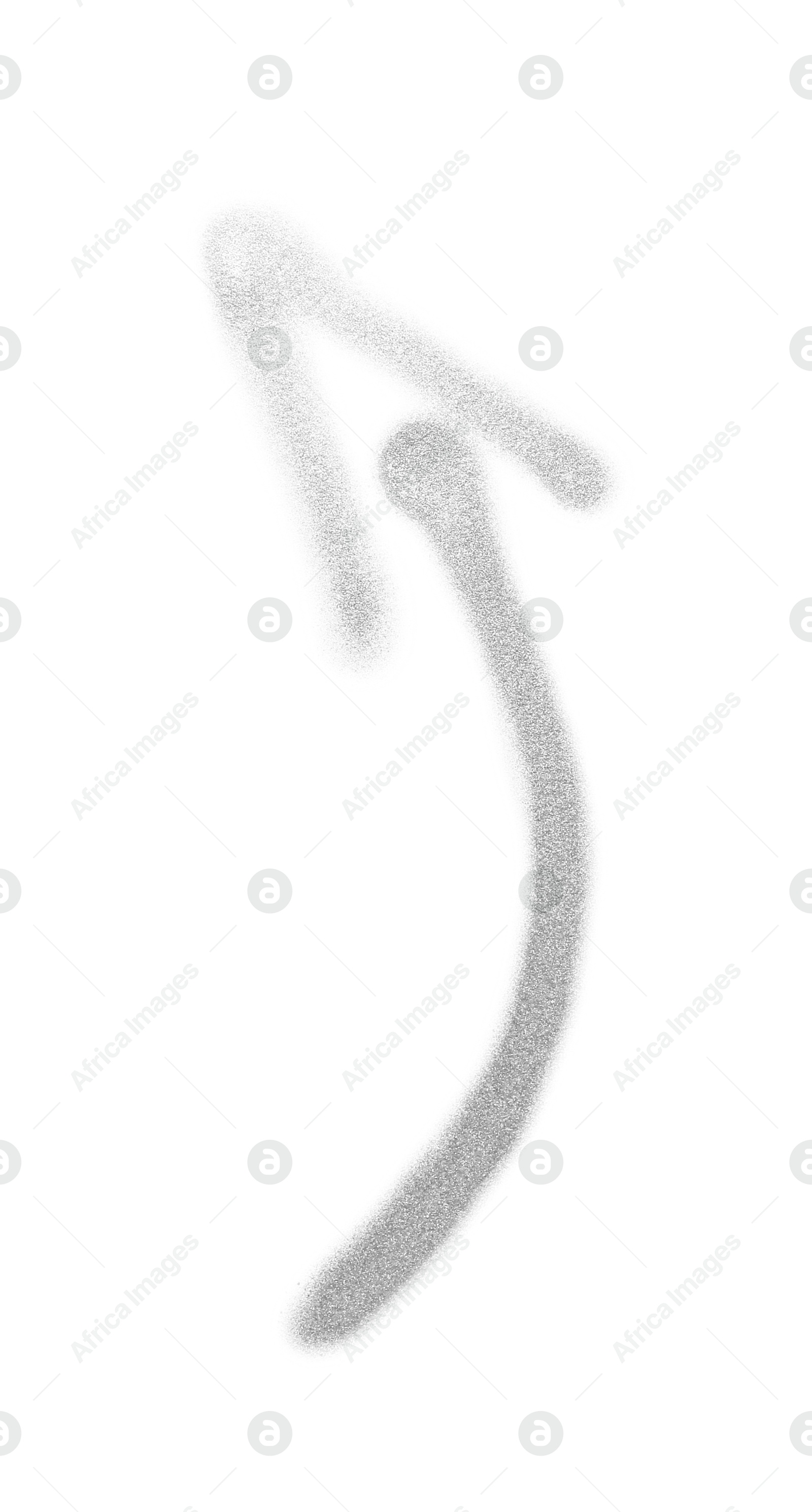 Photo of Arrow drawn by grey spray paint isolated on white, top view