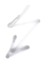 Photo of Arrow drawn by grey spray paint isolated on white, top view