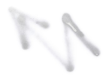 Photo of Arrow drawn by grey spray paint isolated on white, top view