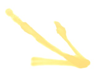 Photo of Arrow drawn by yellow spray paint isolated on white, top view