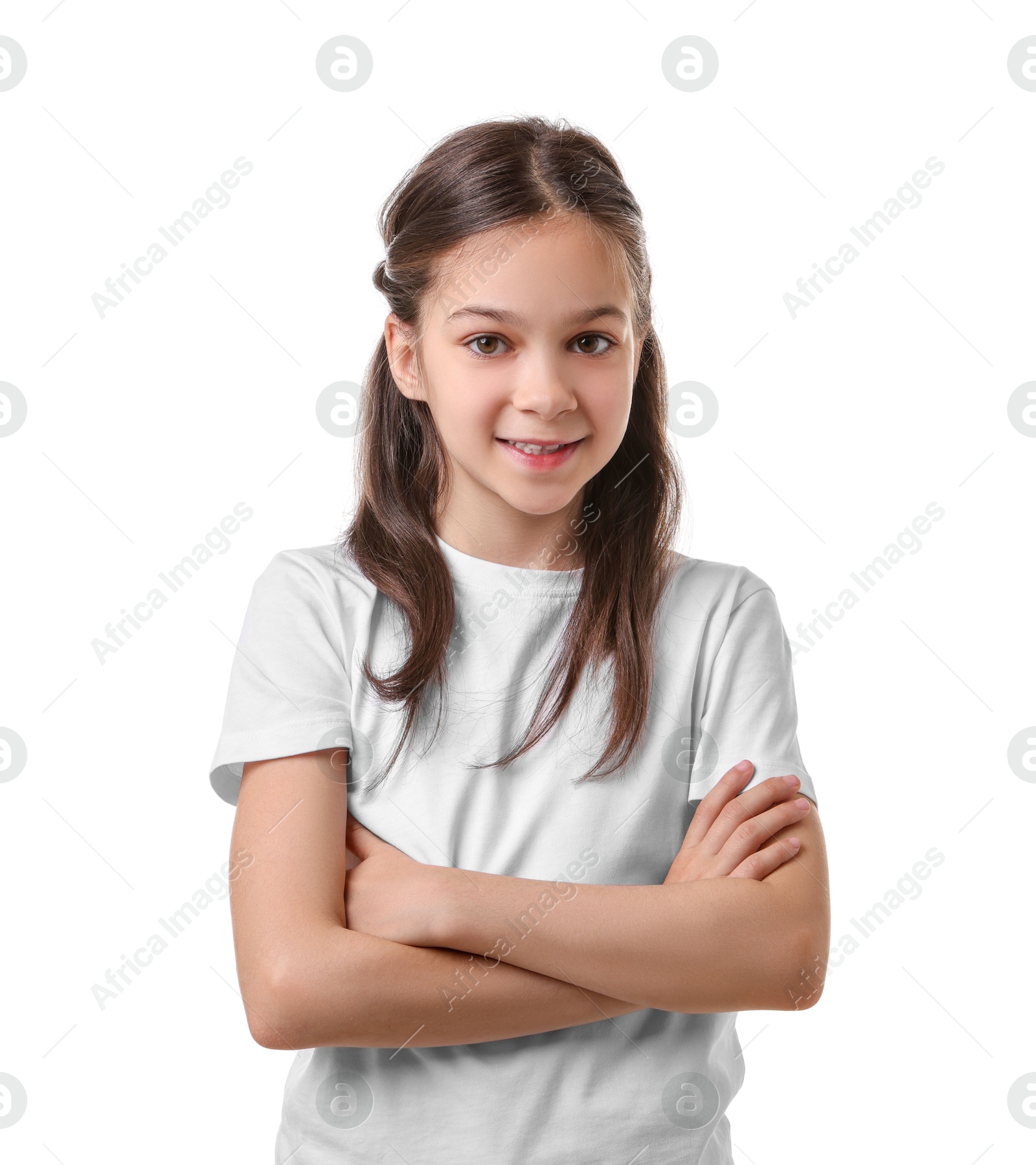 Photo of Portrait of beautiful girl isolated on white