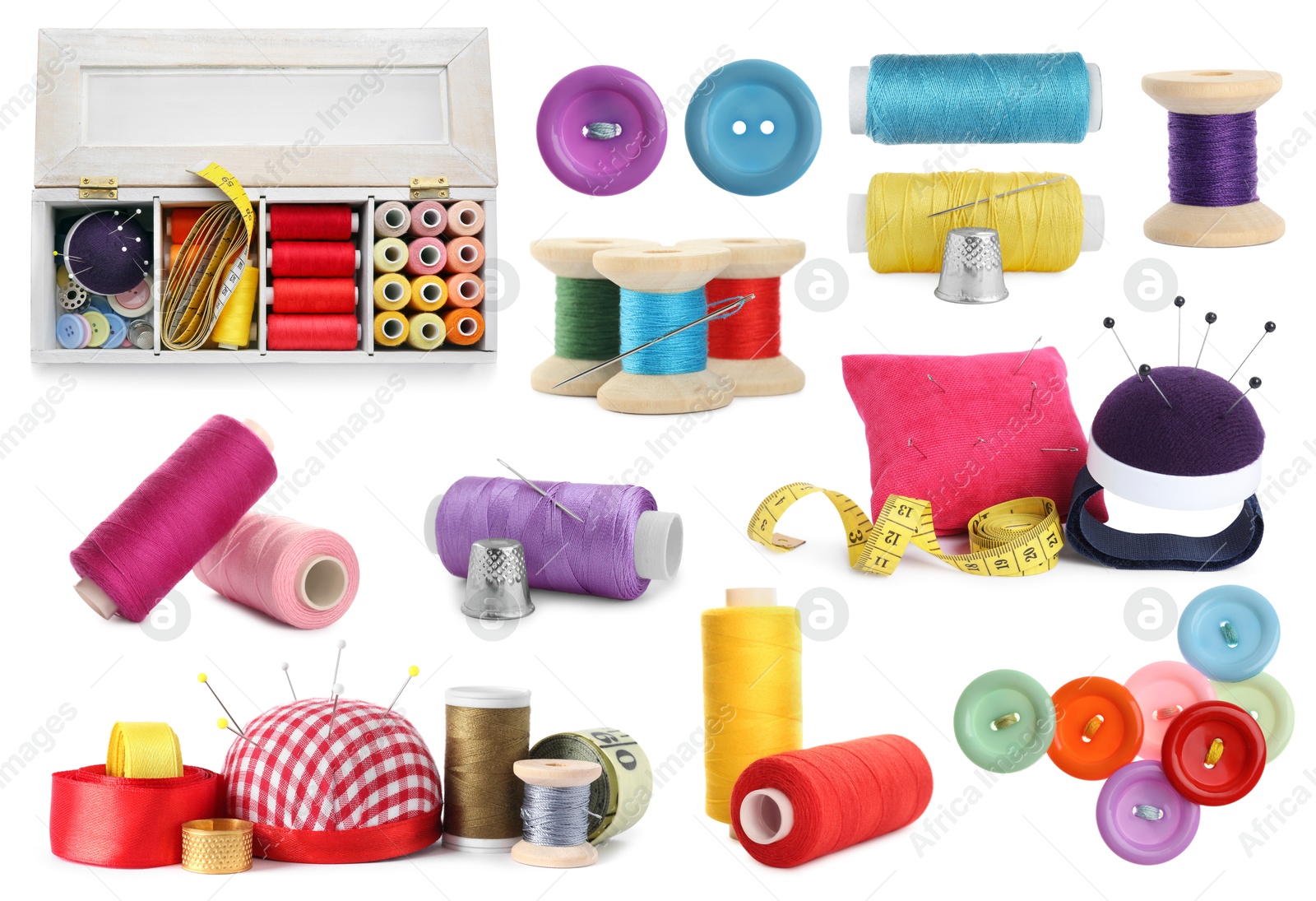 Image of Set with different sewing stuff isolated on white