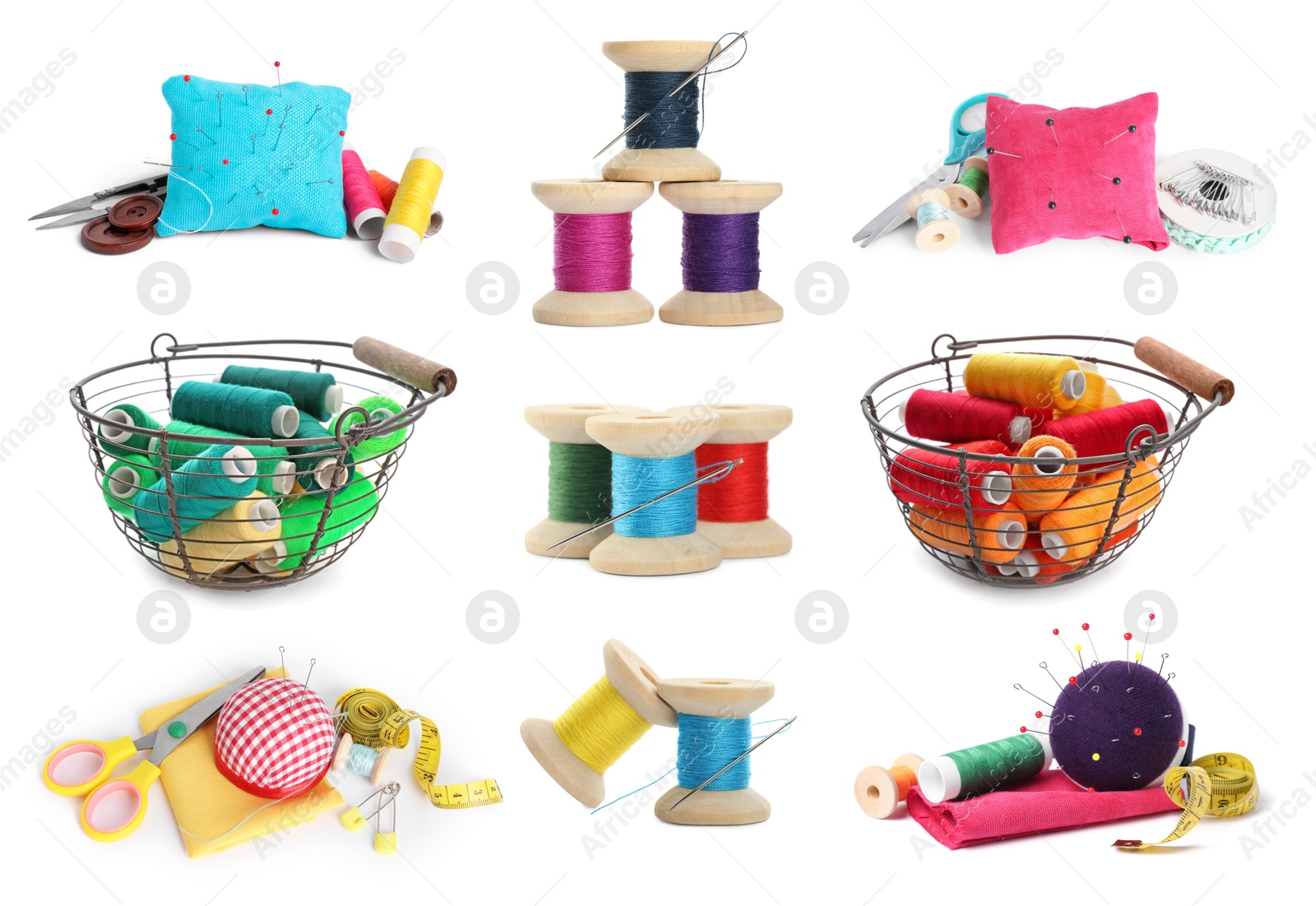 Image of Set with different sewing stuff isolated on white