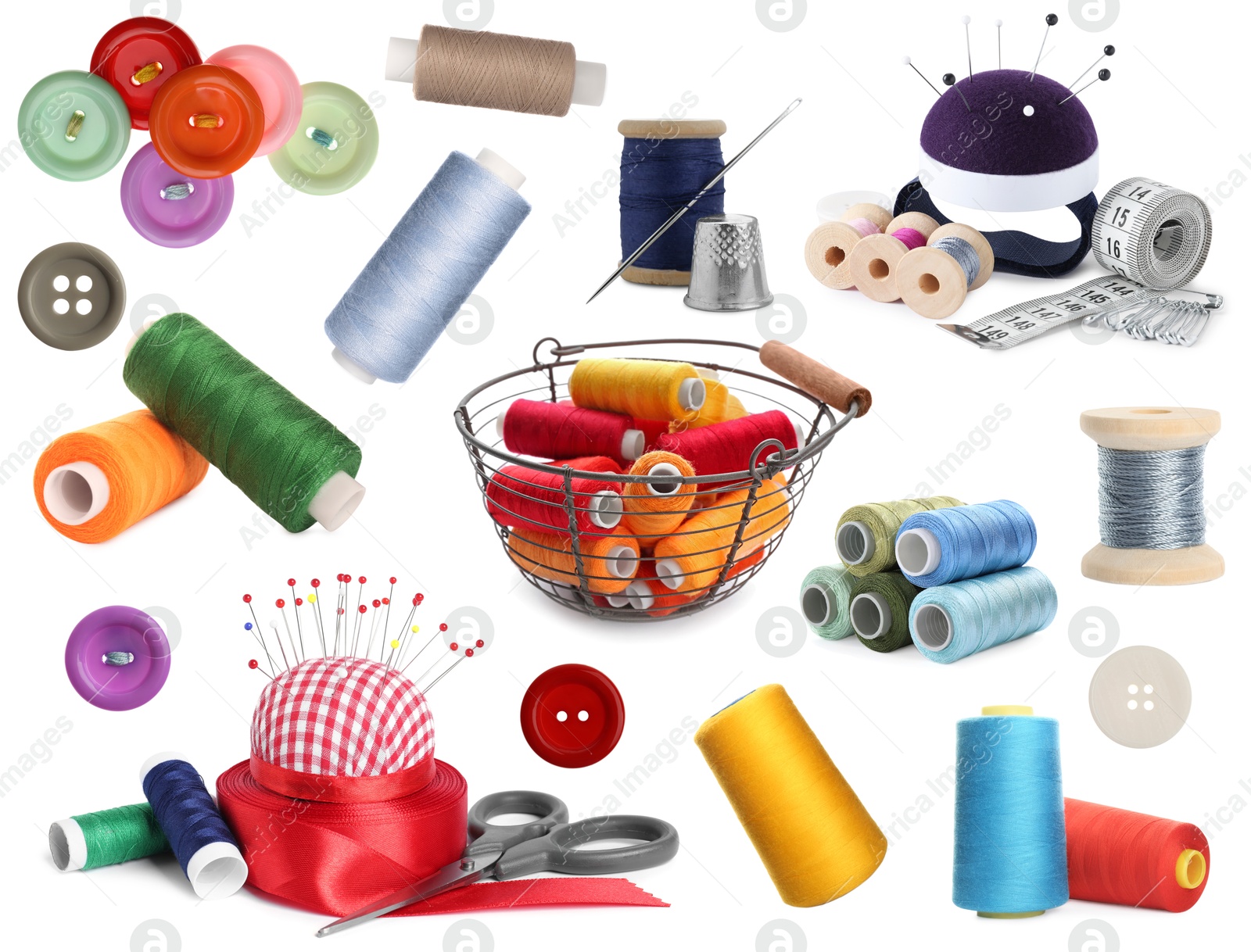 Image of Set with different sewing stuff isolated on white