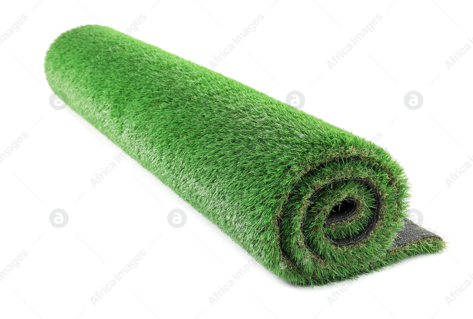 Photo of Roll of green artificial grass isolated on white