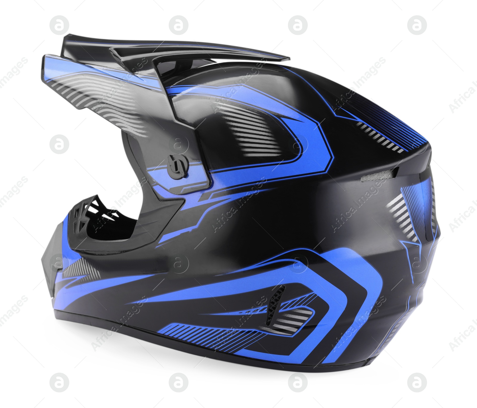 Photo of Modern motorcycle helmet with visor isolated on white