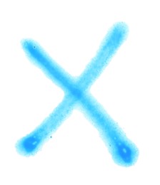 Photo of Crossed lines drawn by blue spray paint isolated on white, top view